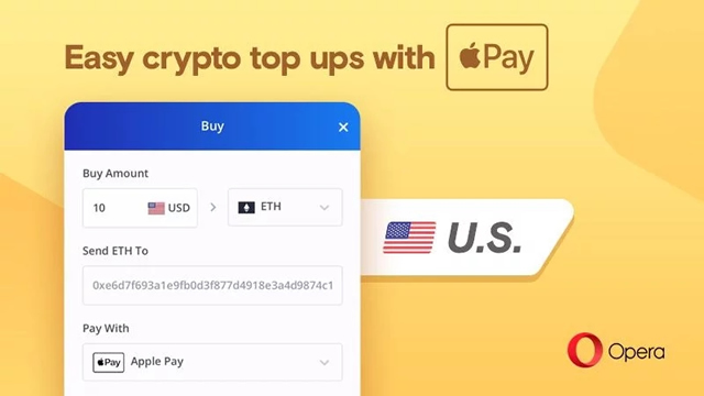 企业出海 - Opera 浏览器 现在 允许 美国用户使用Apple Pay购买比特